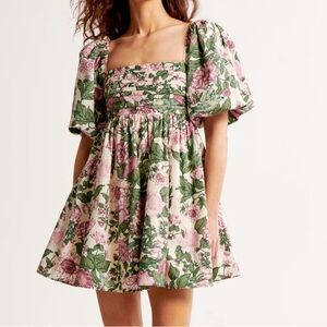 Abercrombie & Fitch Emerson Poplin Puff Sleeve Mini Dress